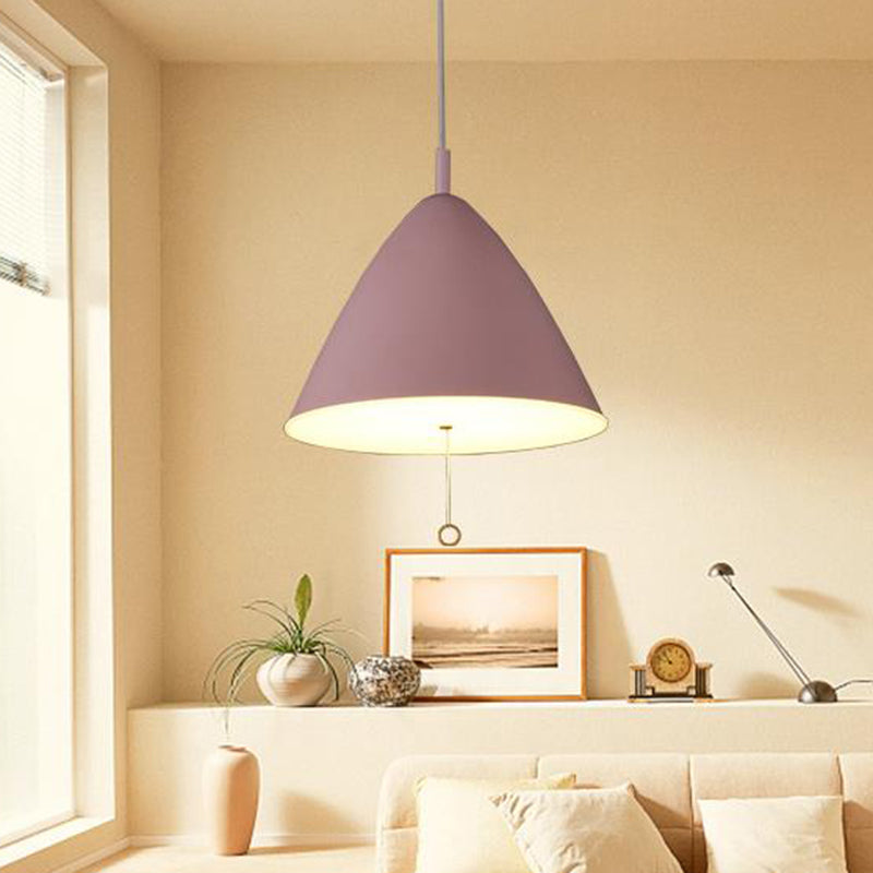 Modern Pink Metal Pendant Light with Conical Shade - Single Bulb Hanging Ceiling Fixture
