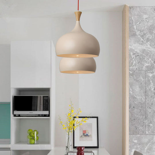 Modern Metal Ceiling Lamp - Brown Hanging Light Fixture With Wood Cap