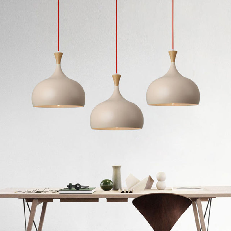Bowl Ceiling Lamp - Modern Metal Hanging Light Fixture with Wood Cap"