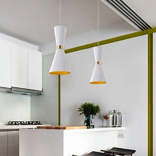 Modern Tapered Pendant Ceiling Lamp - Metal Suspension Light With 1 Bulb In Black/White White