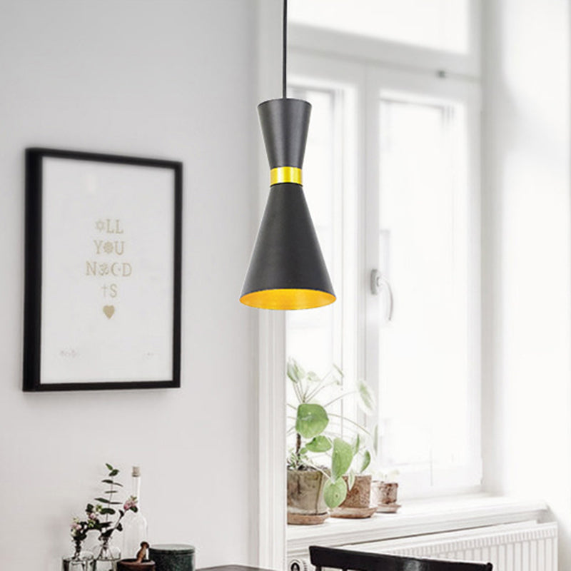 Modern Tapered Pendant Ceiling Lamp - Metal Suspension Light With 1 Bulb In Black/White Black