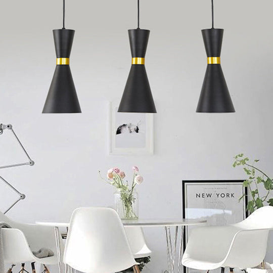 Modern Tapered Pendant Ceiling Lamp in Black/White - Metal, 1 Bulb Suspension Lighting