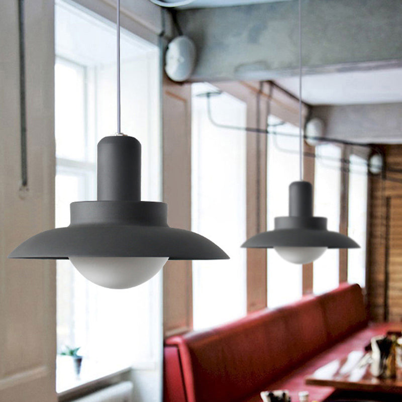 Modern Metal Pendant Light In Warm/White - Flat Hanging Design 1 Head Grey Finish / Warm