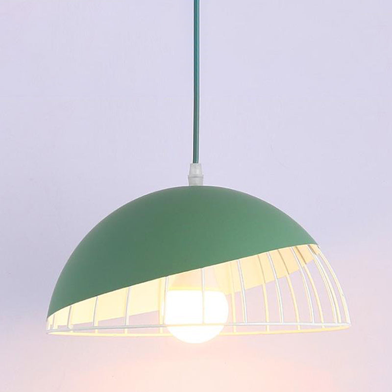 Modern Metal Pendant Light with Domed Shade - Black/Blue/Green for Dining Room