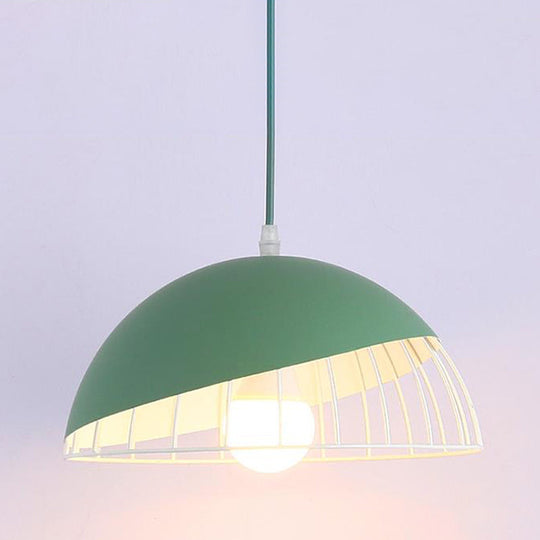 Modern Metal Pendant Light with Domed Shade - Black/Blue/Green for Dining Room