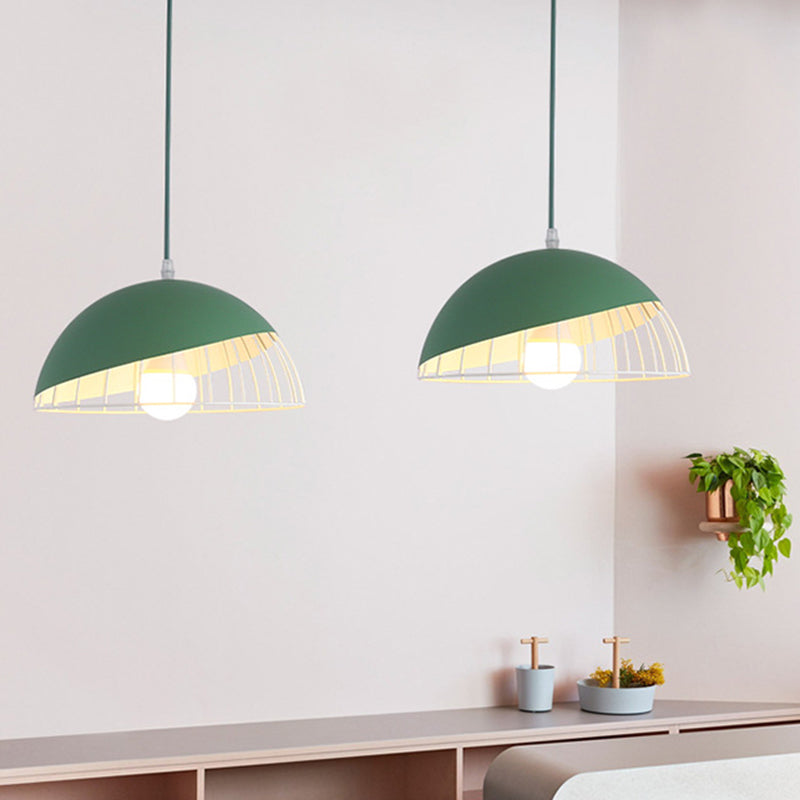 Modern Metal Pendant Light with Domed Shade - Black/Blue/Green for Dining Room