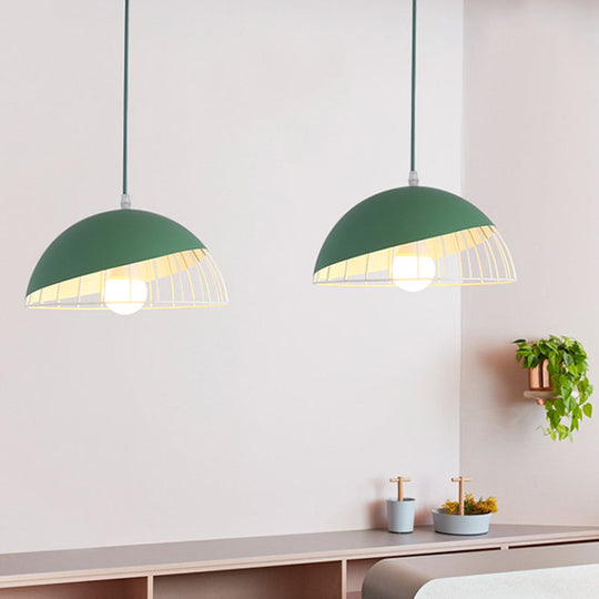 Modern Metal Pendant Light with Domed Shade - Black/Blue/Green for Dining Room