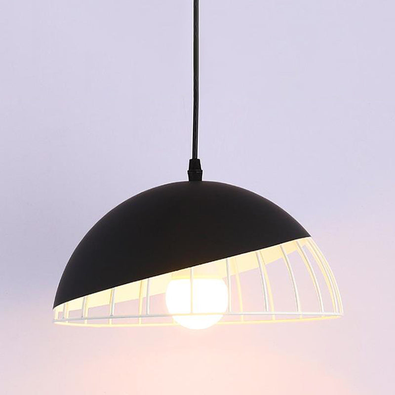 Modern Metal Pendant Light with Domed Shade - Black/Blue/Green for Dining Room