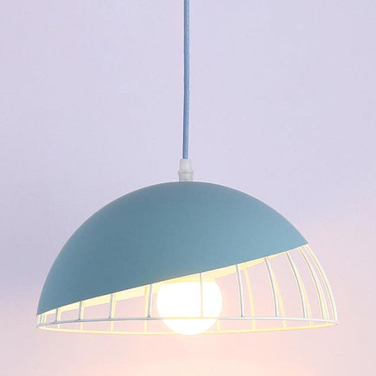 Modern Metal Pendant Light with Domed Shade - Black/Blue/Green for Dining Room