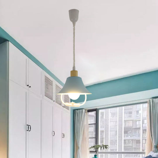 Modern Wide Flare Pendant Light Fixture - Blue/Yellow