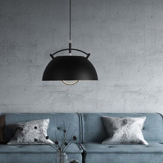 Modern Black Metal Pendant Light With Domed Shade - Dining Room Hanging Fixture