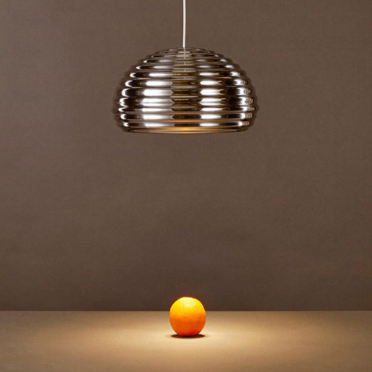 Modern Chrome Hanging Pendant Light With Down Lighting For Bedroom - Bowl Metal 1 Bulb