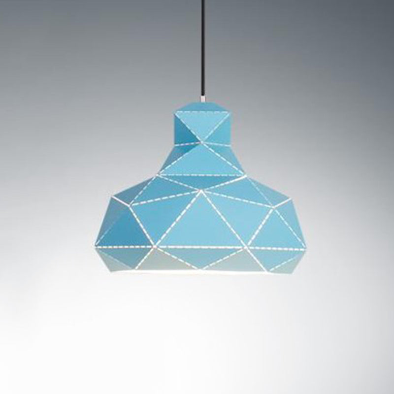 Contemporary Metal Ceiling Pendant Light - Hat Design, 1 Head, White/Pink/Blue - 12"/15" Wide