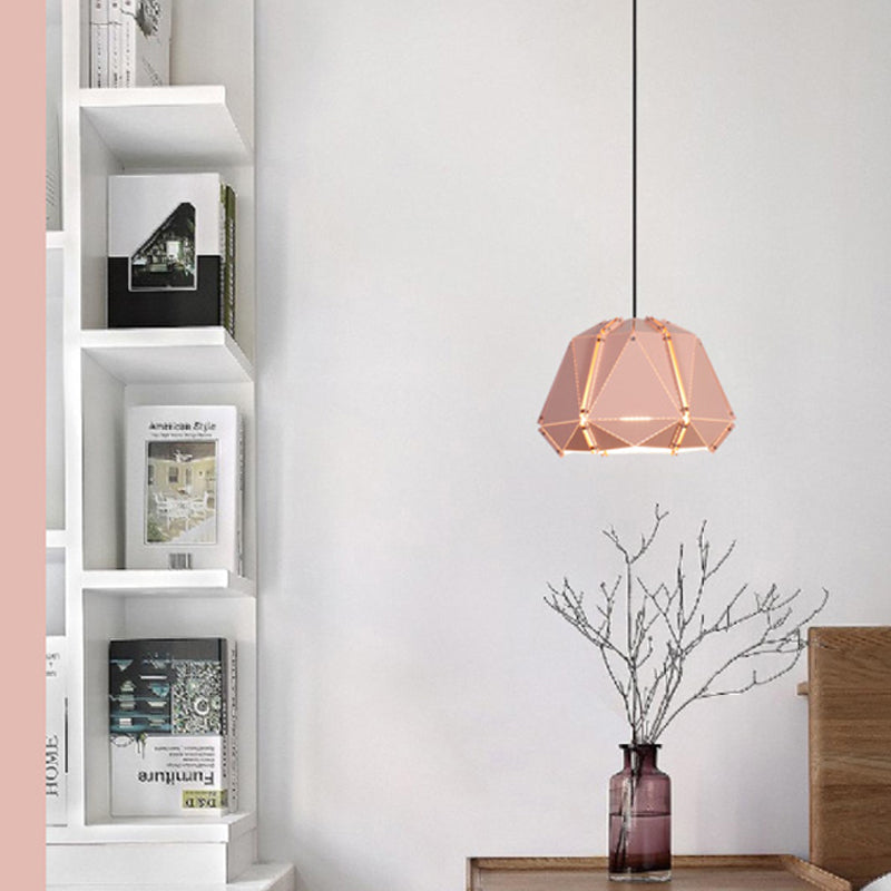 Modern Geometric Metal Hanging Light: White/Pink 1-Head Suspended Lighting Fixture for Bedroom