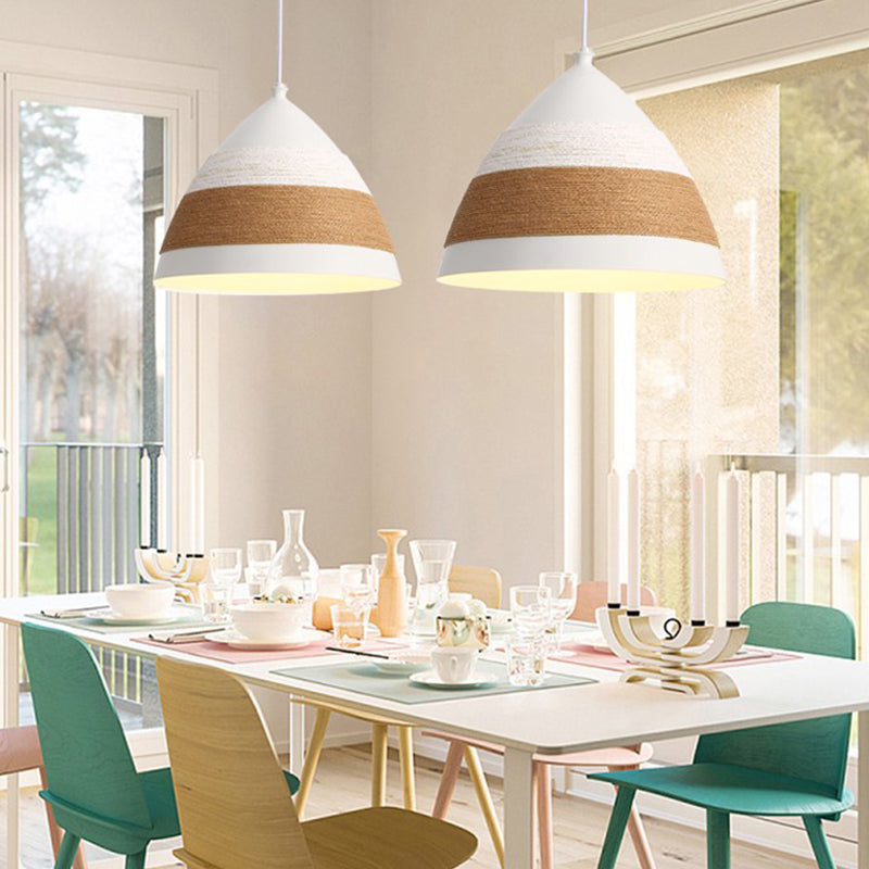 Contemporary Domed Pendant Lamp - Metal, 1 Head, 9"/14" Wide, White Ceiling Hanging Light