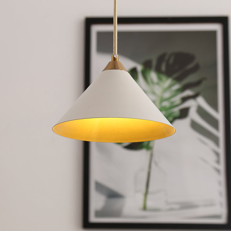 Modern White Conical Ceiling Pendant Light Fixture - Metal, 1 Bulb - Living Room Lighting