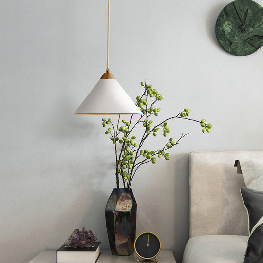 Modern White Conical Ceiling Pendant Light Fixture - Metal, 1 Bulb - Living Room Lighting