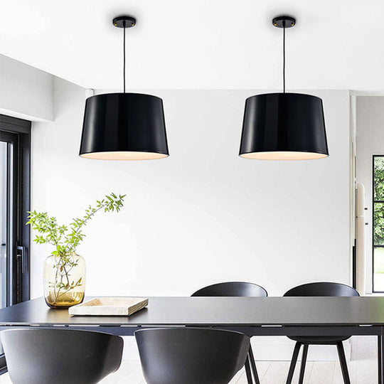 Modern 1-Bulb Black/White Drum Pendant Light with Metal Shade, Hanging Ceiling Lighting