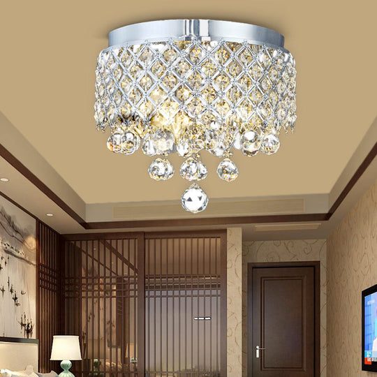 Contemporary Crystal Ball Flush Mount Lamp with 3 Lights - Chrome Ceiling Lighting by Cascade