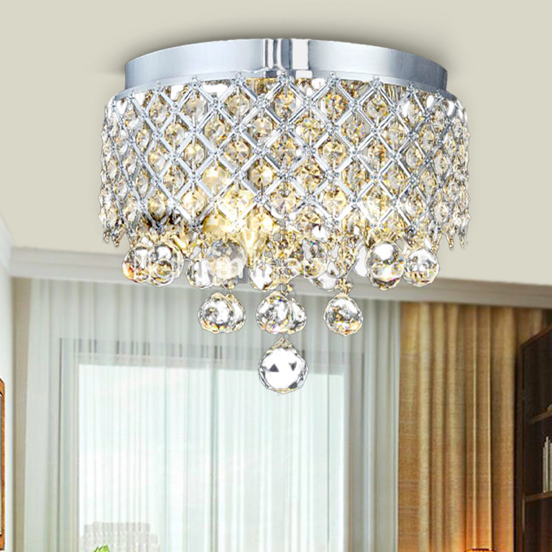 Contemporary Crystal Ball Flush Mount Lamp with 3 Lights - Chrome Ceiling Lighting by Cascade