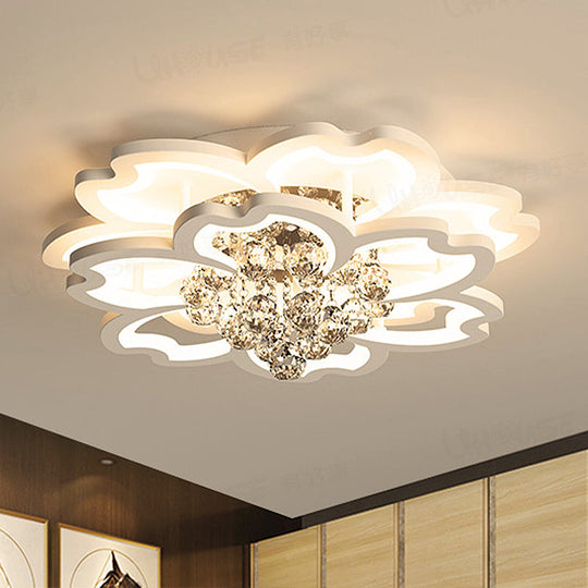 Modern Crystal Ball Flower Ceiling Mounted LED Flush Light Fixture in Warm/White Light