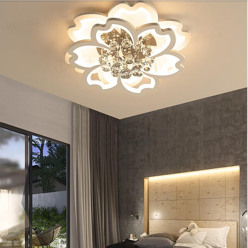 Modern Crystal Ball Flower Ceiling Mounted Led Flush Light Fixture In Warm/White