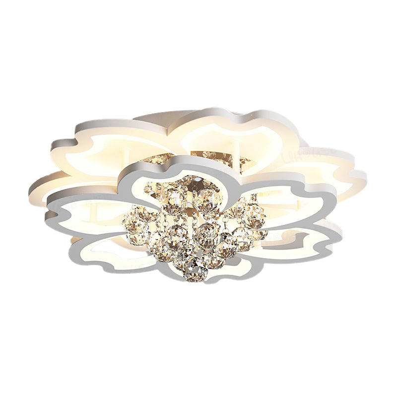 Modern Crystal Ball Flower Ceiling Mounted Led Flush Light Fixture In Warm/White
