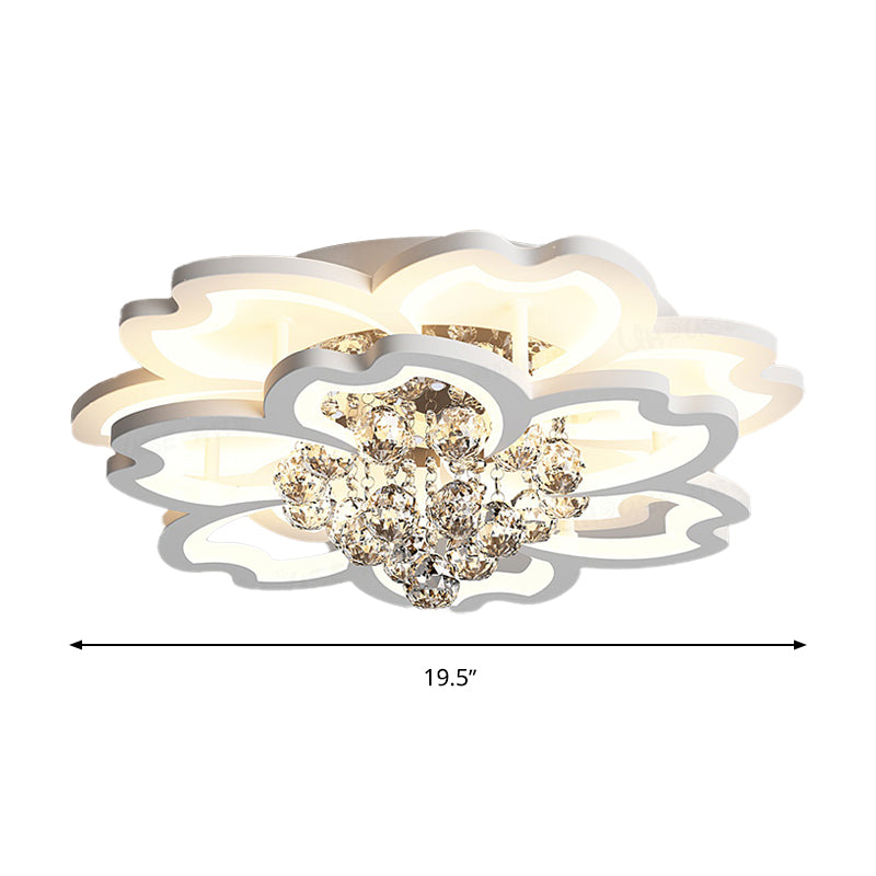 Modern Crystal Ball Flower Ceiling Mounted LED Flush Light Fixture in Warm/White Light