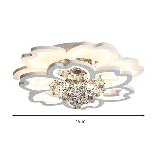Modern Crystal Ball Flower Ceiling Mounted LED Flush Light Fixture in Warm/White Light