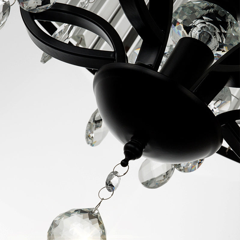 Contemporary 4-Head Semi Flush Crystal Light Fixture: Round Block Design in Black with White Light