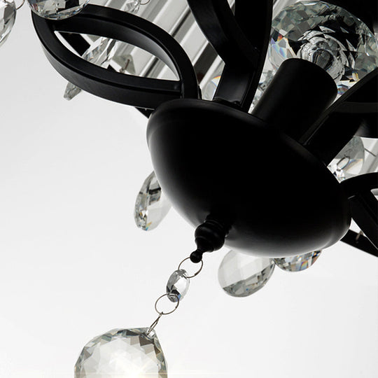 Contemporary 4-Head Semi Flush Crystal Light Fixture: Round Block Design in Black with White Light