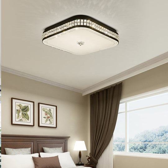 Modern Black Crystal LED Ceiling Light for Bedroom - Flush Mount Design