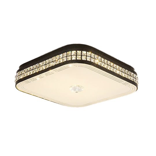 Modern Black Crystal LED Ceiling Light for Bedroom - Flush Mount Design