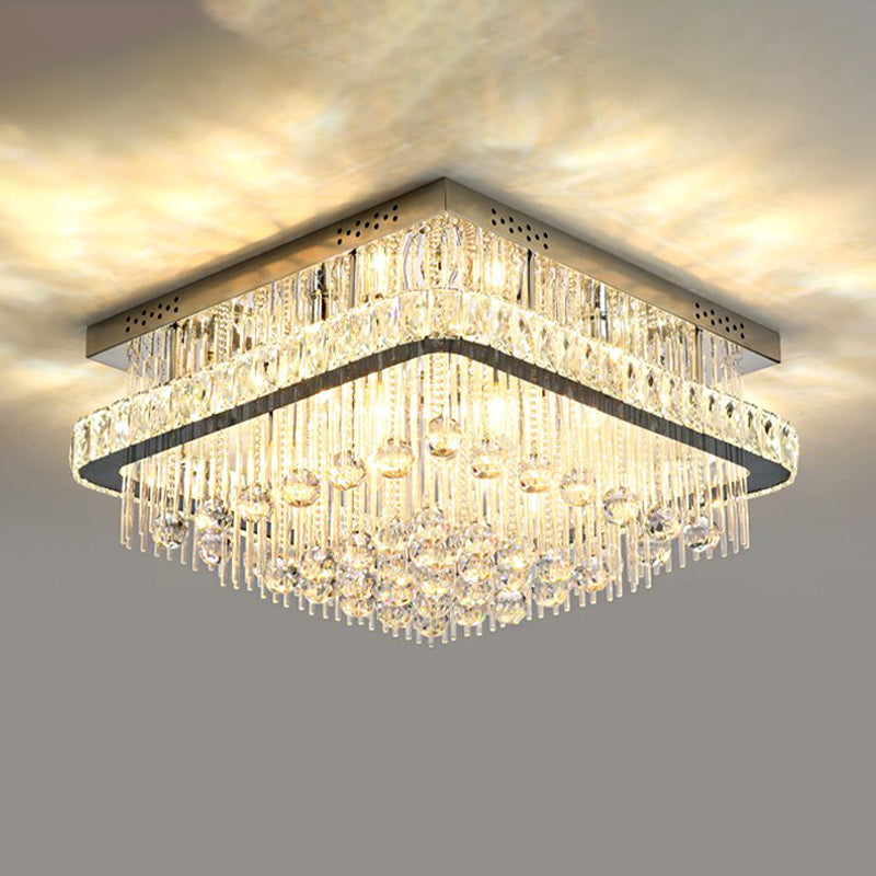 Modern Square Crystal Block Ceiling Light with 8 Heads - Nickel Flush Mount Lamp