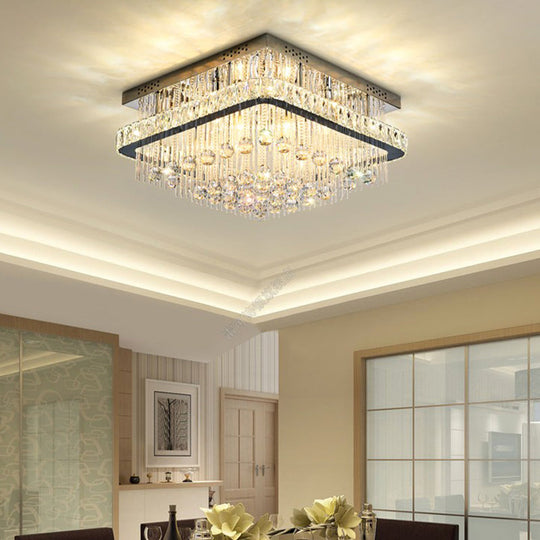 Modern Square Crystal Block Ceiling Light with 8 Heads - Nickel Flush Mount Lamp