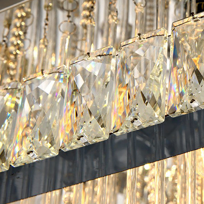 Modern Square Crystal Block Ceiling Light with 8 Heads - Nickel Flush Mount Lamp