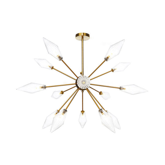 Vintage Diamond Hanging Chandelier Light - Amber/Clear Glass 9/12/15 Heads Adjustable Rod Restaurant