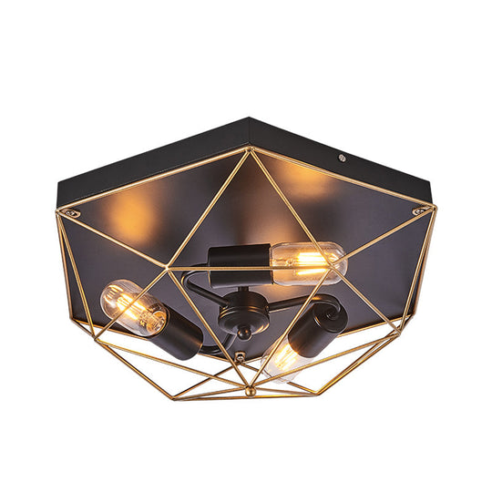 Plafonnier géométrique en métal avec 3 supports noirs industriels