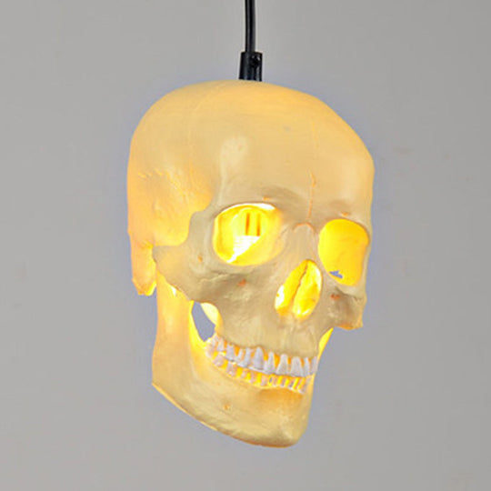 Farmhouse Skull Resin Pendant Light in White - Complete Hanging Kit