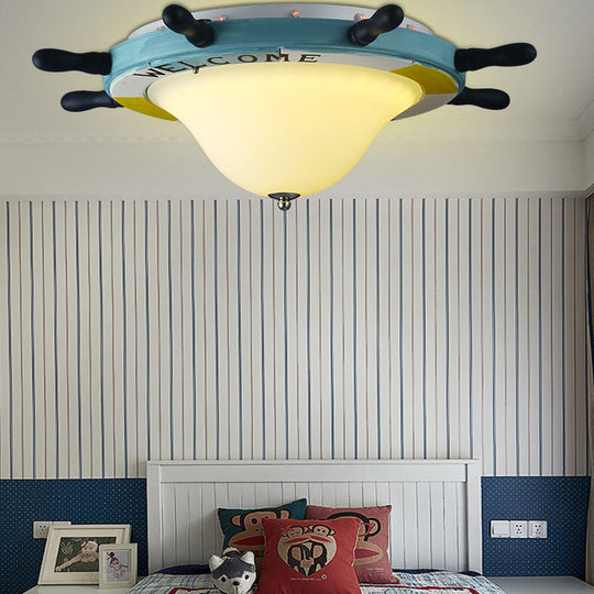 Seaside Metal Flush Ceiling Light: Steering Wheel Design, White Finish