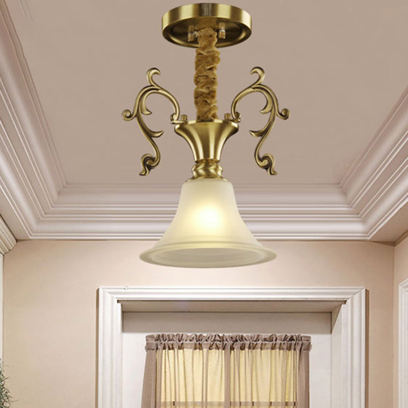 Classic Brass Hanging Ceiling Lamp With Frosted Glass Bowl - Ideal For Porch