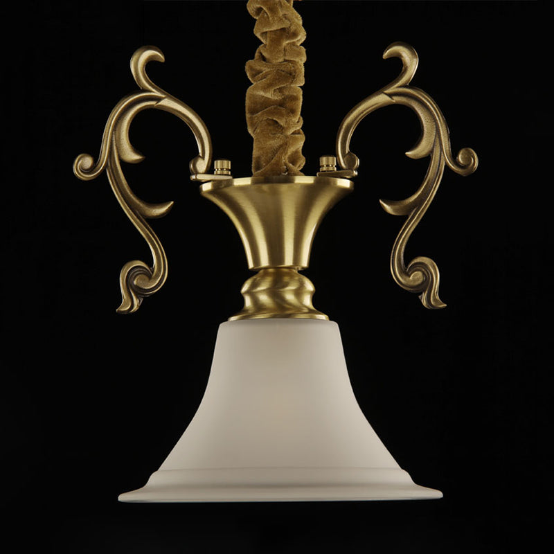 Classic Brass Hanging Ceiling Lamp With Frosted Glass Bowl - Ideal For Porch