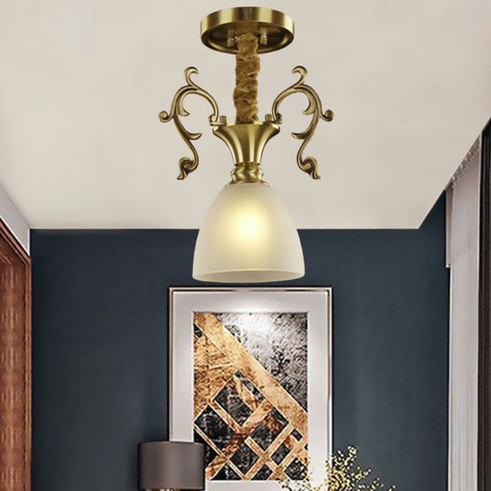 Classic Brass Hanging Ceiling Lamp With Frosted Glass Bowl - Ideal For Porch /