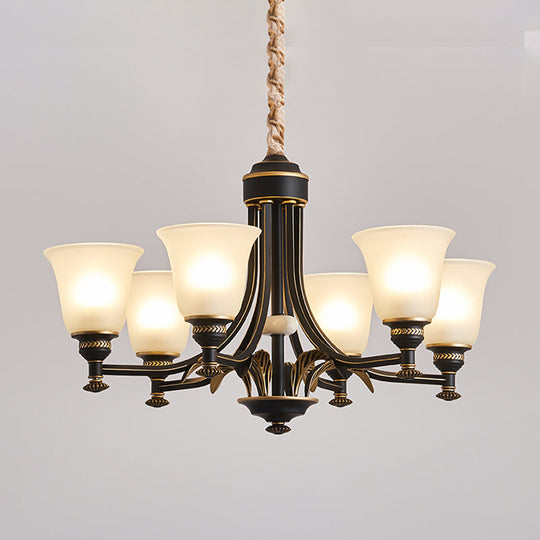 Radial Ceiling Chandelier - Black & Gold With Traditional Cream Glass 3/5/6 Heads Living Room