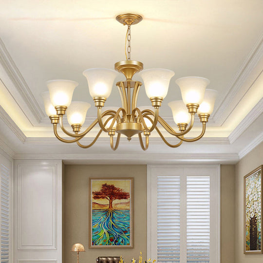 Vintage Sputnik Metal Chandelier With Flared White Glass Shade - Gold Finish 3/5/6 Lights For Living