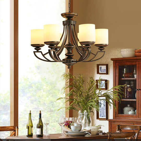 Traditional Starburst Pendant Chandelier - Black Metal Ceiling Lamp with Frosted Glass Shade - Perfect for Living Room - 3/6 Lights