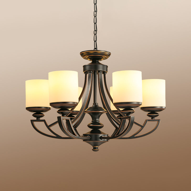 Traditional Starburst Pendant Chandelier - Black Metal Ceiling Lamp with Frosted Glass Shade - Perfect for Living Room - 3/6 Lights