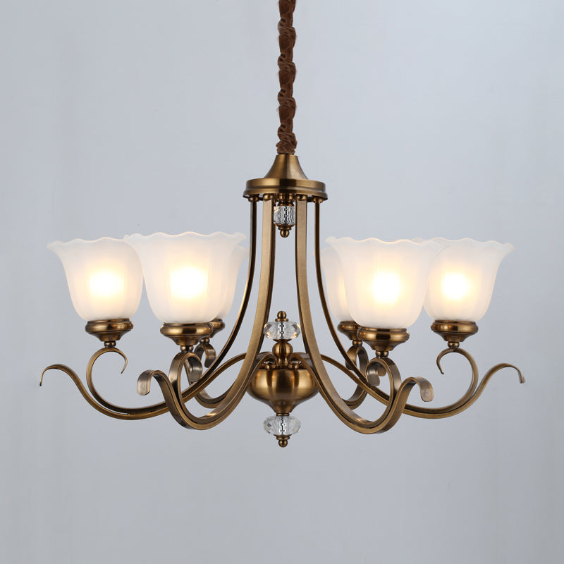Traditional Opal Glass Floral Chandelier With Multiple Hanging Heads - Bronze Finish