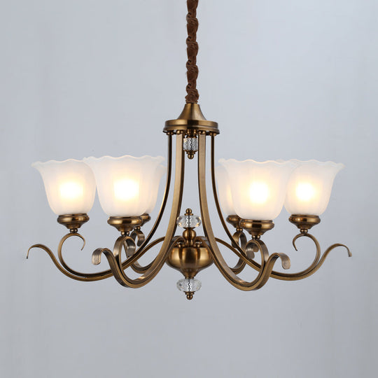 Traditional Opal Glass Floral Chandelier With Multiple Hanging Heads - Bronze Finish