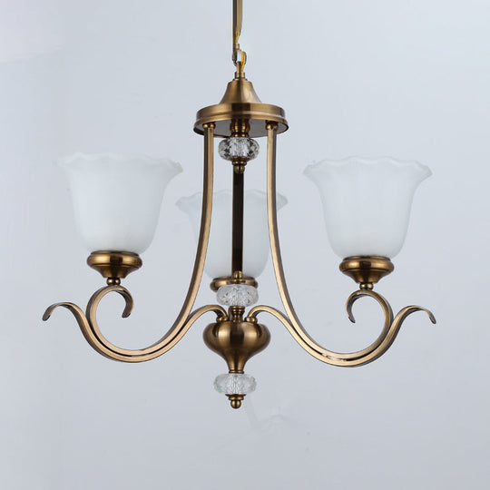 Traditional Opal Glass Floral Chandelier With Multiple Hanging Heads - Bronze Finish